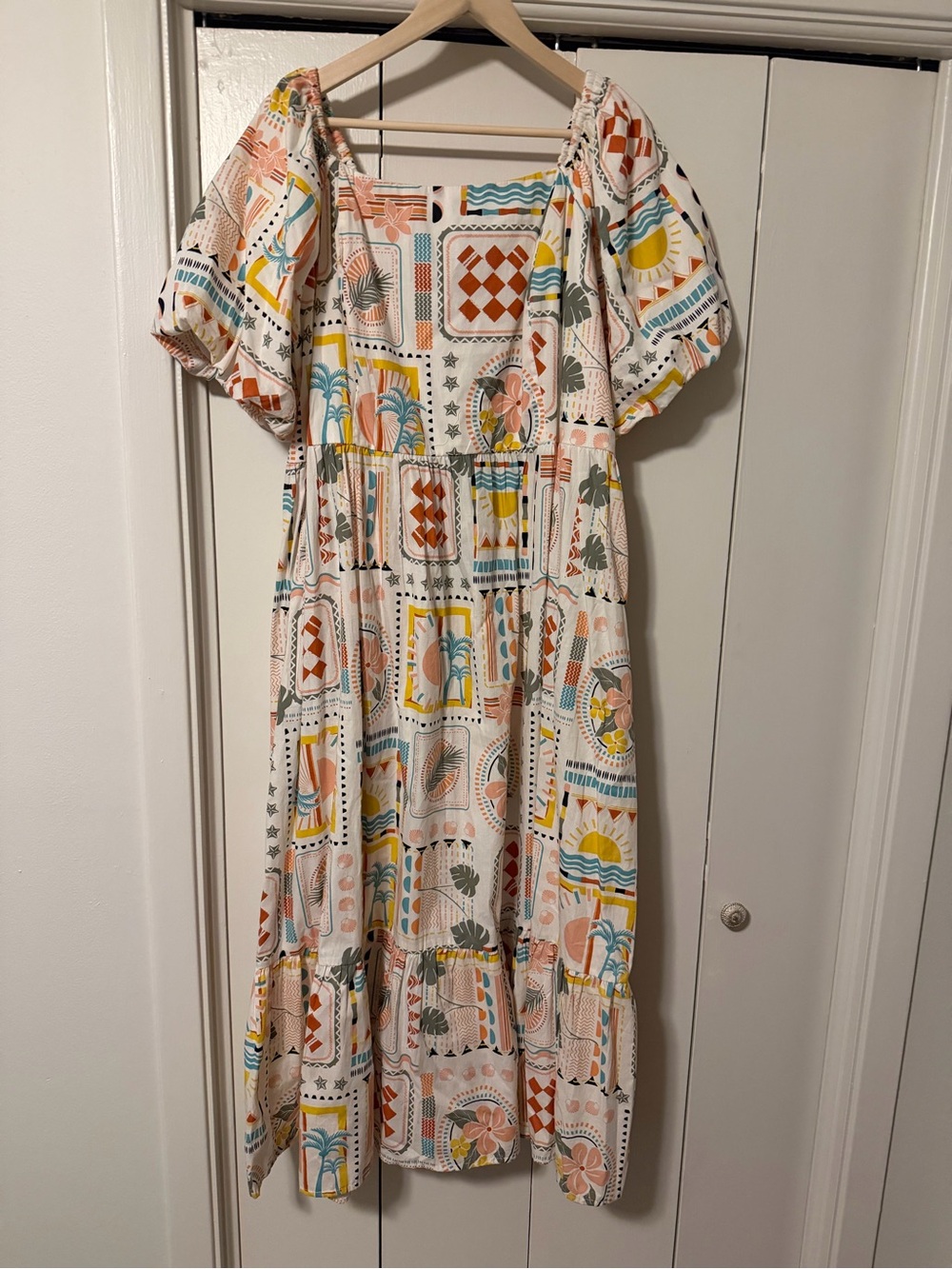 Boho Patchwork Print Maxi Dress in Cream and Pastel Colors